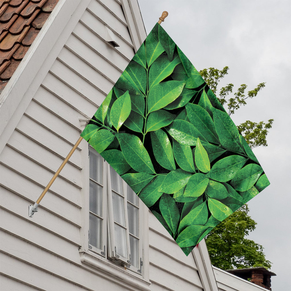 Fresh Green Leaf Print House Flag