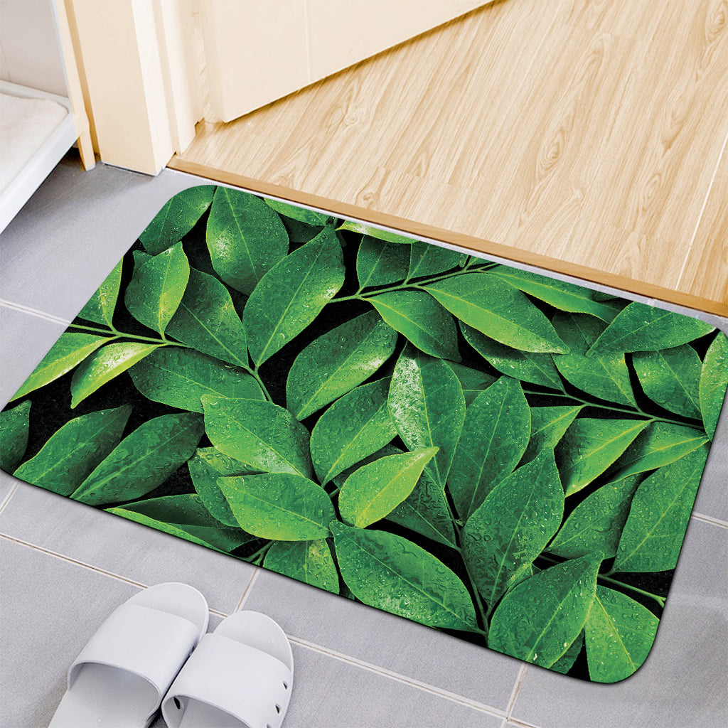 Fresh Green Leaf Print Indoor Door Mat