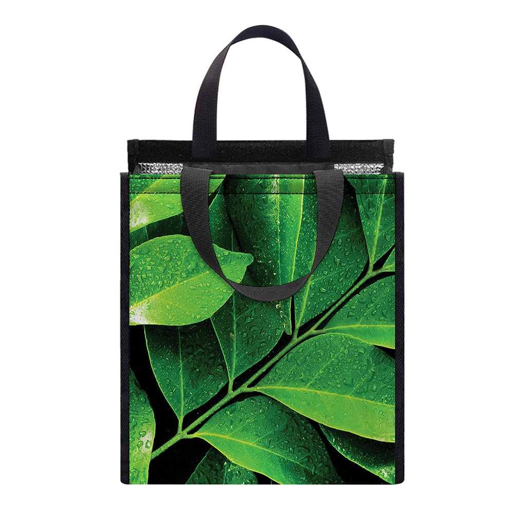Fresh Green Leaf Print Insulated Lunch Tote