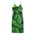 Fresh Green Leaf Print Jersey Midi Cami Dress