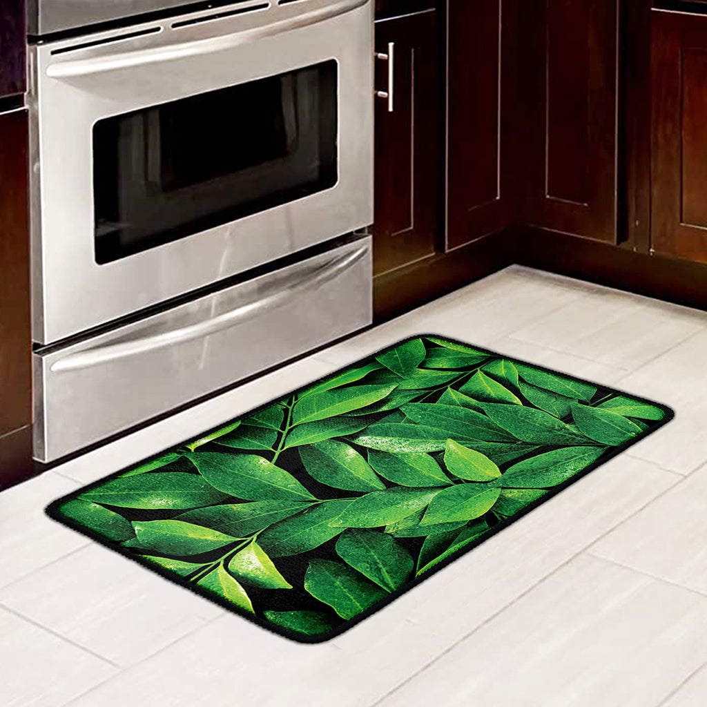 Fresh Green Leaf Print Kitchen Mat