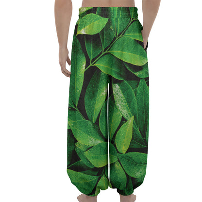 Fresh Green Leaf Print Lantern Pants