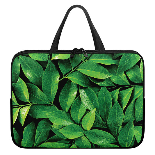 Fresh Green Leaf Print Laptop Sleeve With Handle