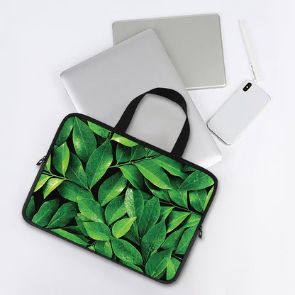 Fresh Green Leaf Print Laptop Sleeve With Handle