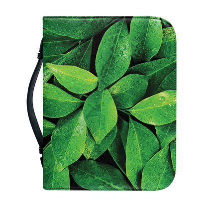 Fresh Green Leaf Print Leather Bible Cover