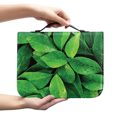Fresh Green Leaf Print Leather Bible Cover