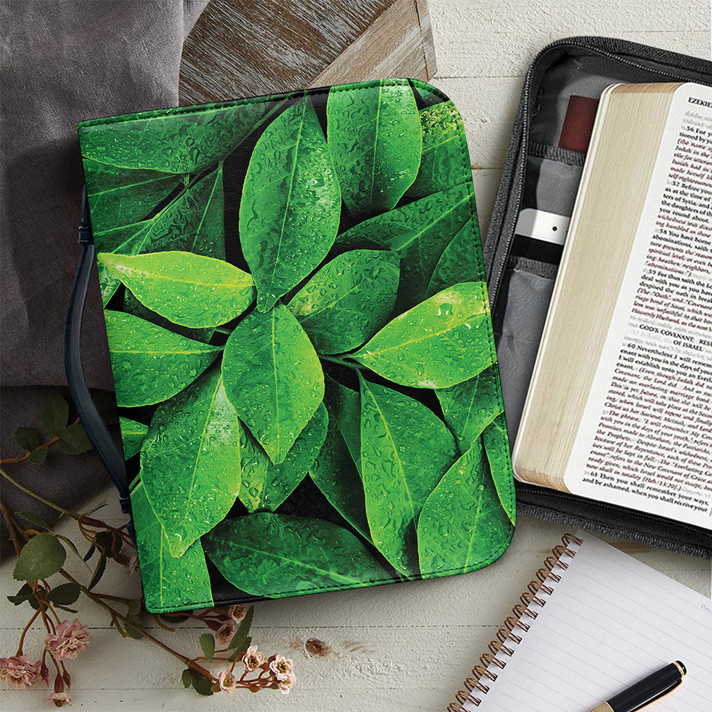 Fresh Green Leaf Print Leather Bible Cover
