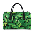 Fresh Green Leaf Print Leather Duffel Bag