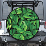 Fresh Green Leaf Print Leather Spare Tire Cover