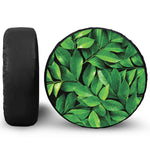 Fresh Green Leaf Print Leather Spare Tire Cover