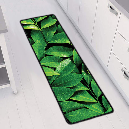 Fresh Green Leaf Print Long Kitchen Mat
