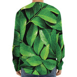 Fresh Green Leaf Print Long Sleeve Baseball Jersey
