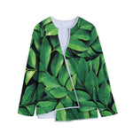 Fresh Green Leaf Print Long Sleeve Short Coat