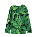 Fresh Green Leaf Print Long Sleeve Short Coat