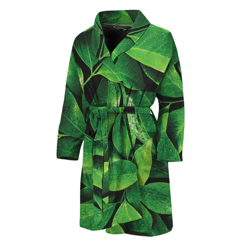 Fresh Green Leaf Print Men's Bathrobe