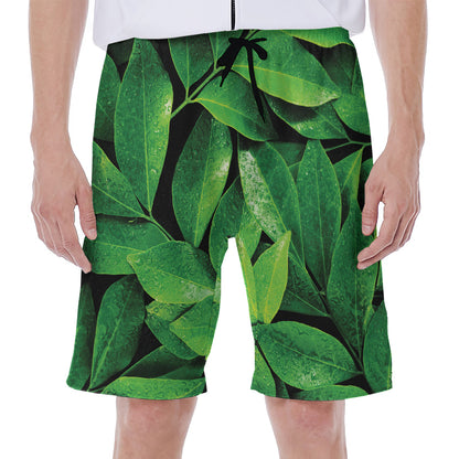 Fresh Green Leaf Print Men's Beach Shorts