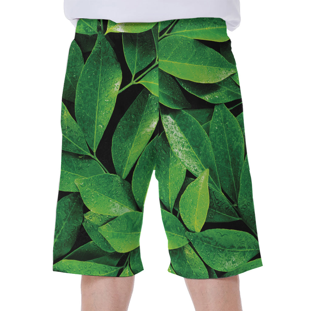 Fresh Green Leaf Print Men's Beach Shorts