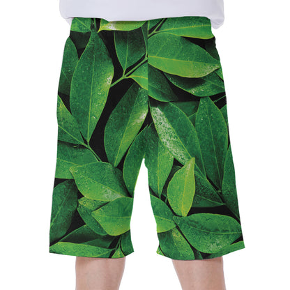 Fresh Green Leaf Print Men's Beach Shorts