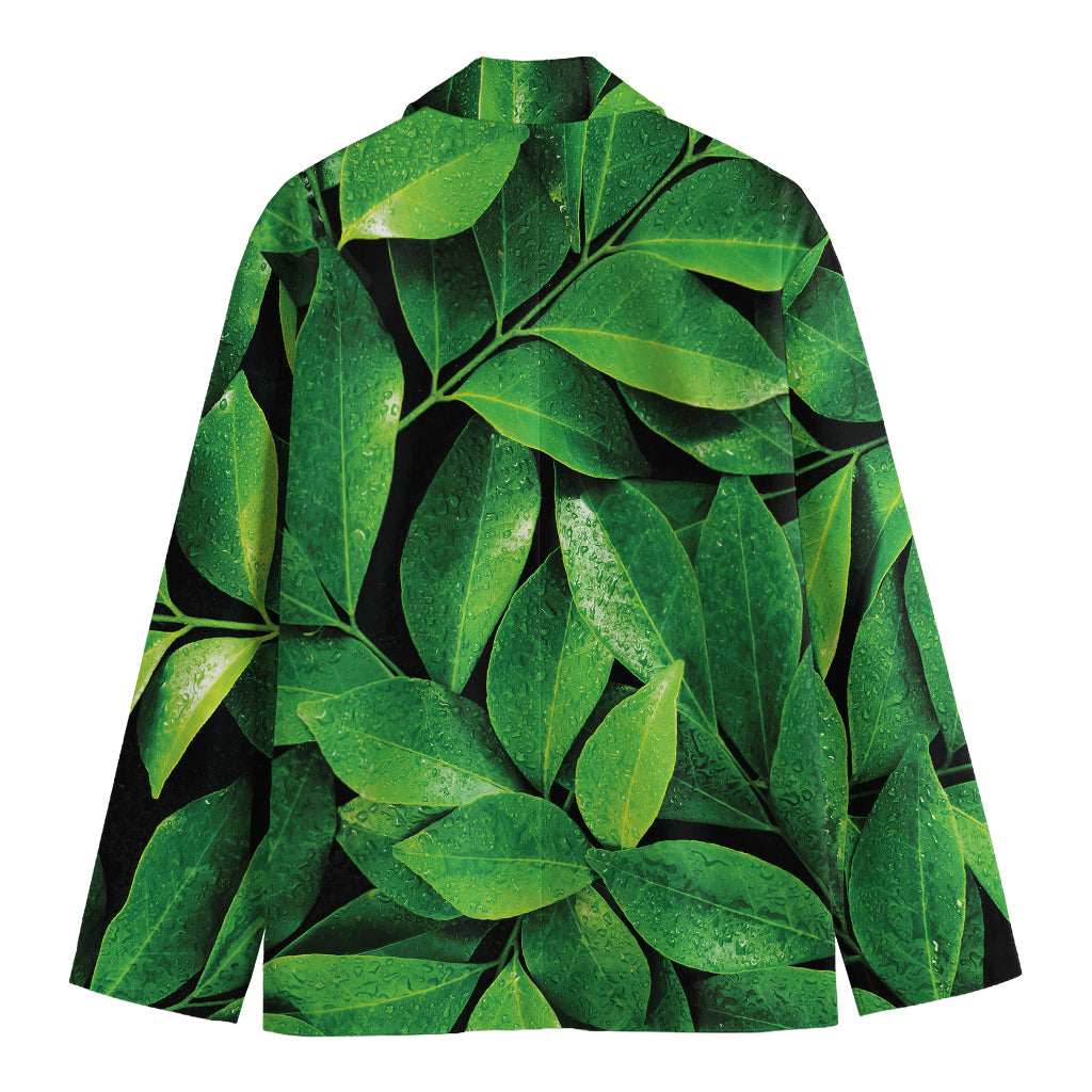 Fresh Green Leaf Print Men's Blazer