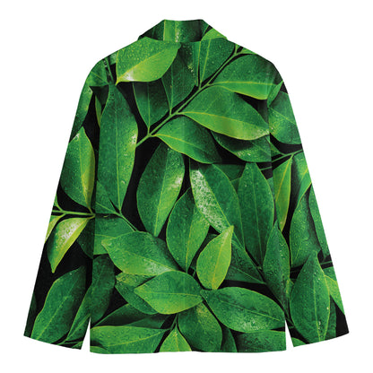 Fresh Green Leaf Print Men's Blazer
