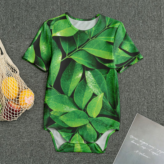 Fresh Green Leaf Print Men's Bodysuit
