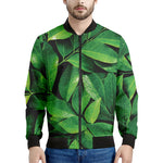 Fresh Green Leaf Print Men's Bomber Jacket