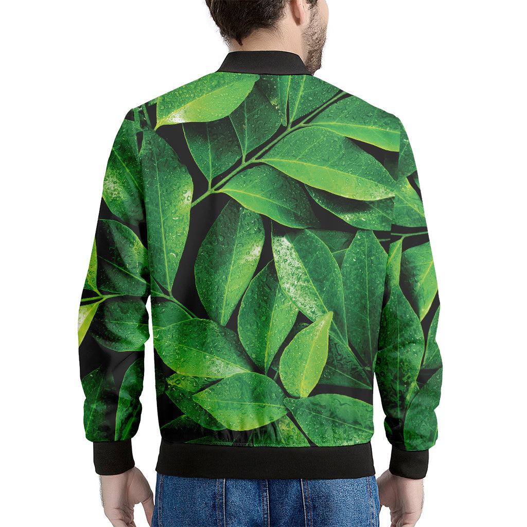 Fresh Green Leaf Print Men's Bomber Jacket