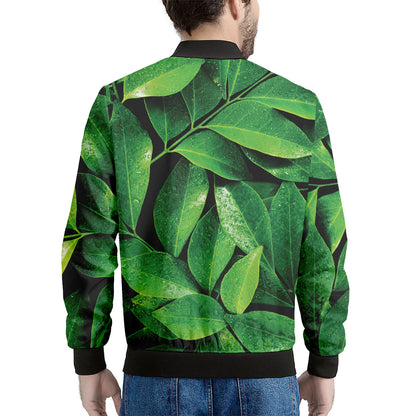 Fresh Green Leaf Print Men's Bomber Jacket
