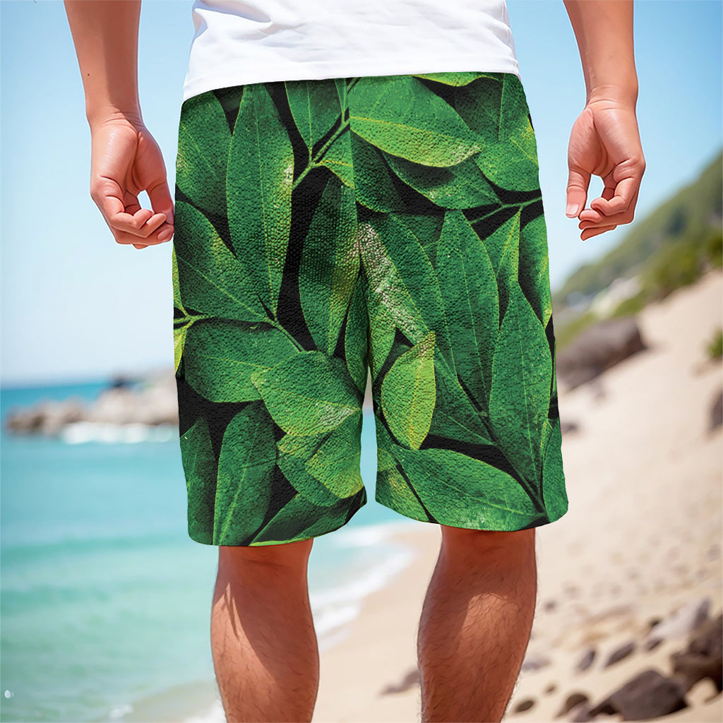 Fresh Green Leaf Print Men's Cargo Shorts