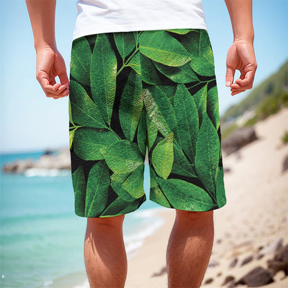 Fresh Green Leaf Print Men's Cargo Shorts