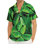 Fresh Green Leaf Print Men's Deep V-Neck Shirt