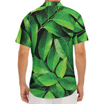 Fresh Green Leaf Print Men's Deep V-Neck Shirt