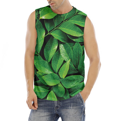 Fresh Green Leaf Print Men's Fitness Tank Top
