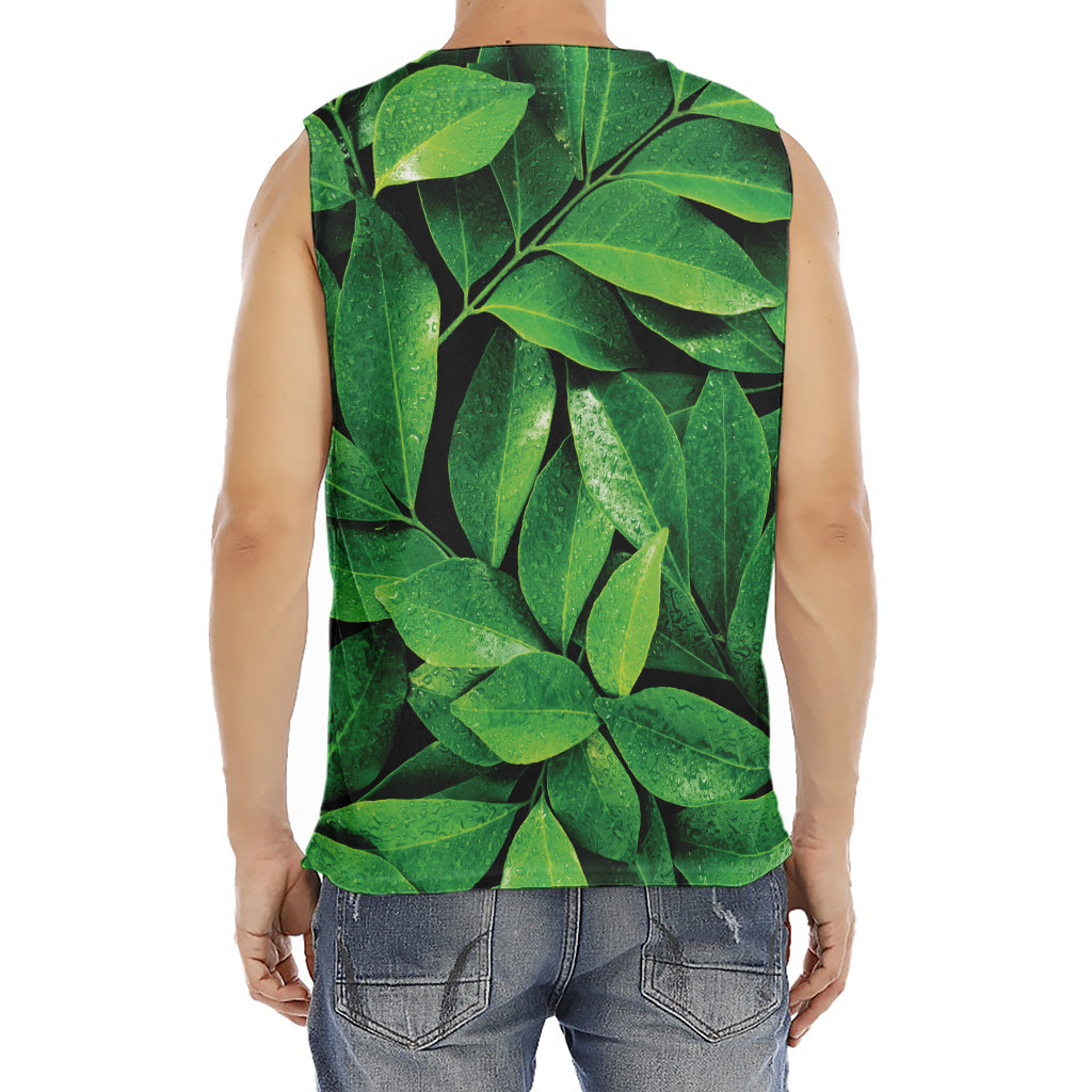 Fresh Green Leaf Print Men's Fitness Tank Top