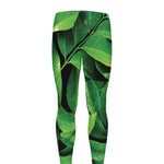 Fresh Green Leaf Print Men's leggings