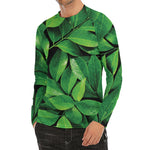 Fresh Green Leaf Print Men's Long Sleeve Rash Guard
