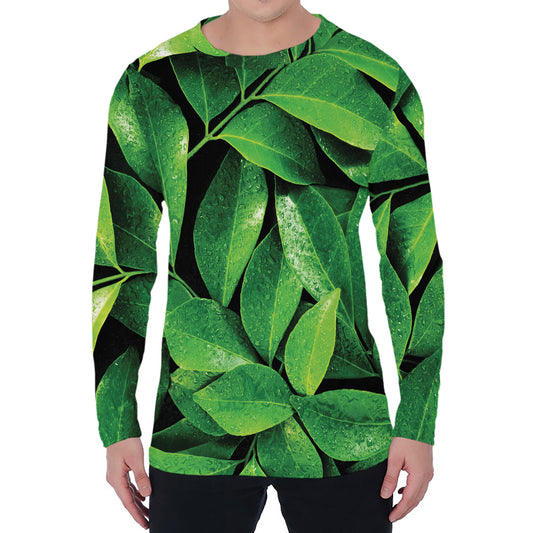Fresh Green Leaf Print Men's Long Sleeve T-Shirt