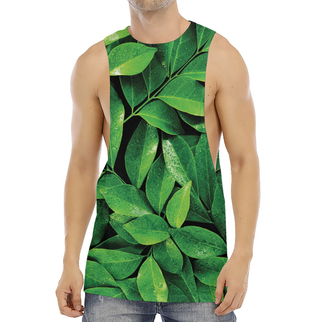 Fresh Green Leaf Print Men's Muscle Tank Top