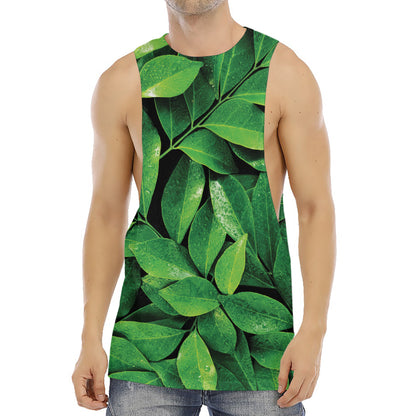 Fresh Green Leaf Print Men's Muscle Tank Top