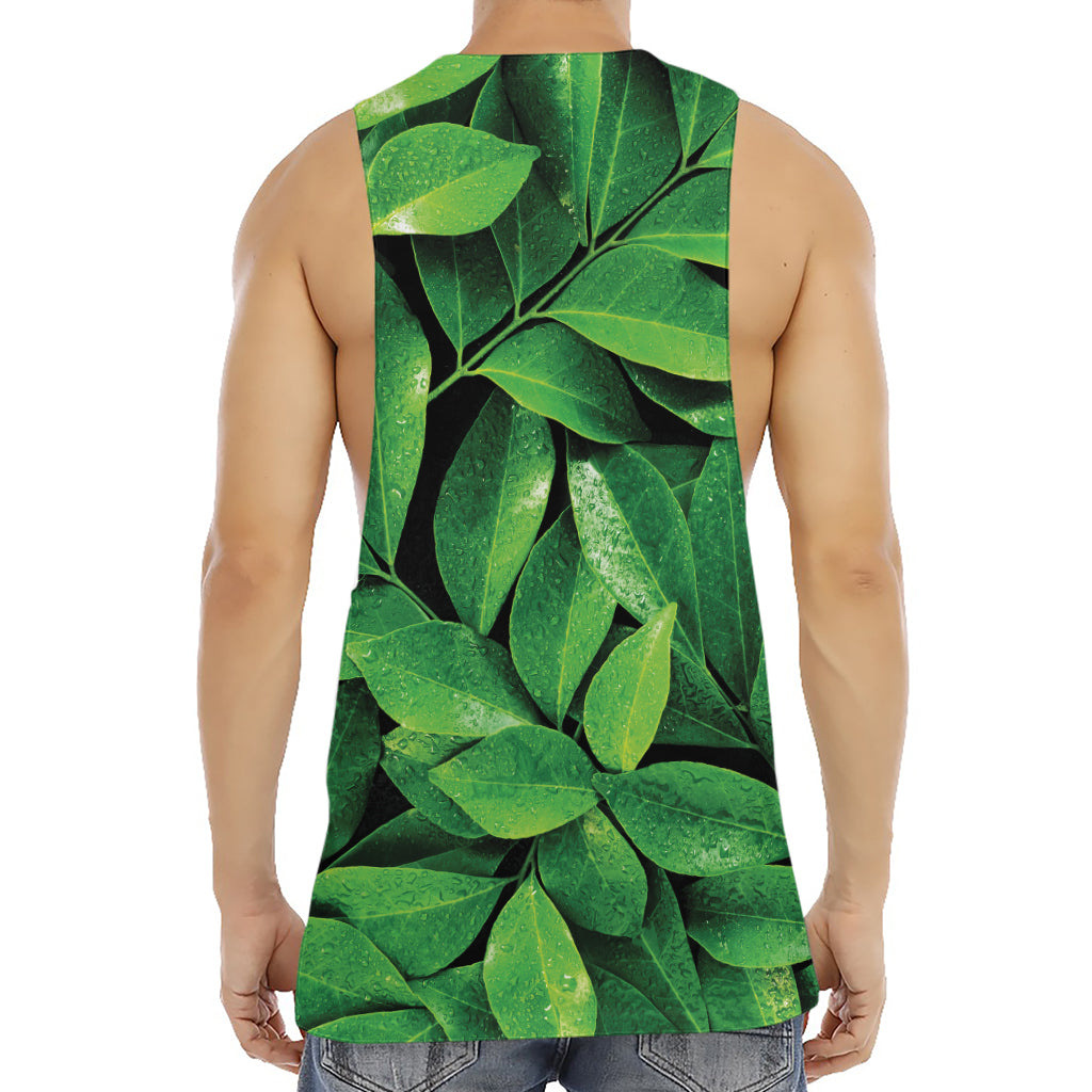 Fresh Green Leaf Print Men's Muscle Tank Top