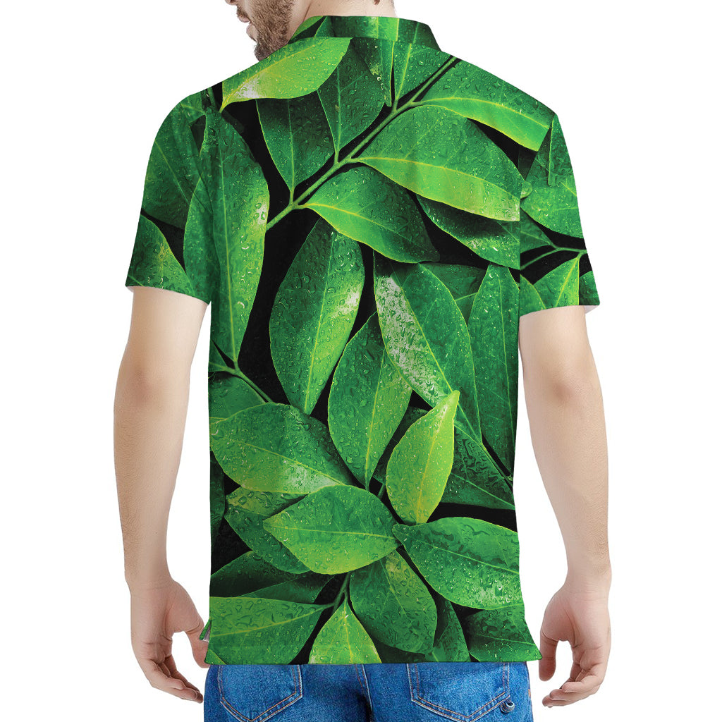 Fresh Green Leaf Print Men's Polo Shirt