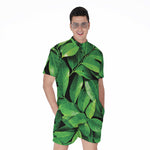 Fresh Green Leaf Print Men's Rompers