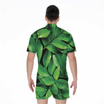 Fresh Green Leaf Print Men's Rompers