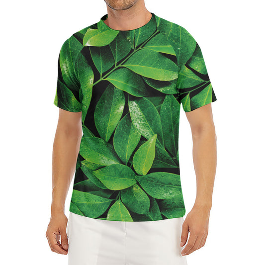 Fresh Green Leaf Print Men's Short Sleeve Rash Guard