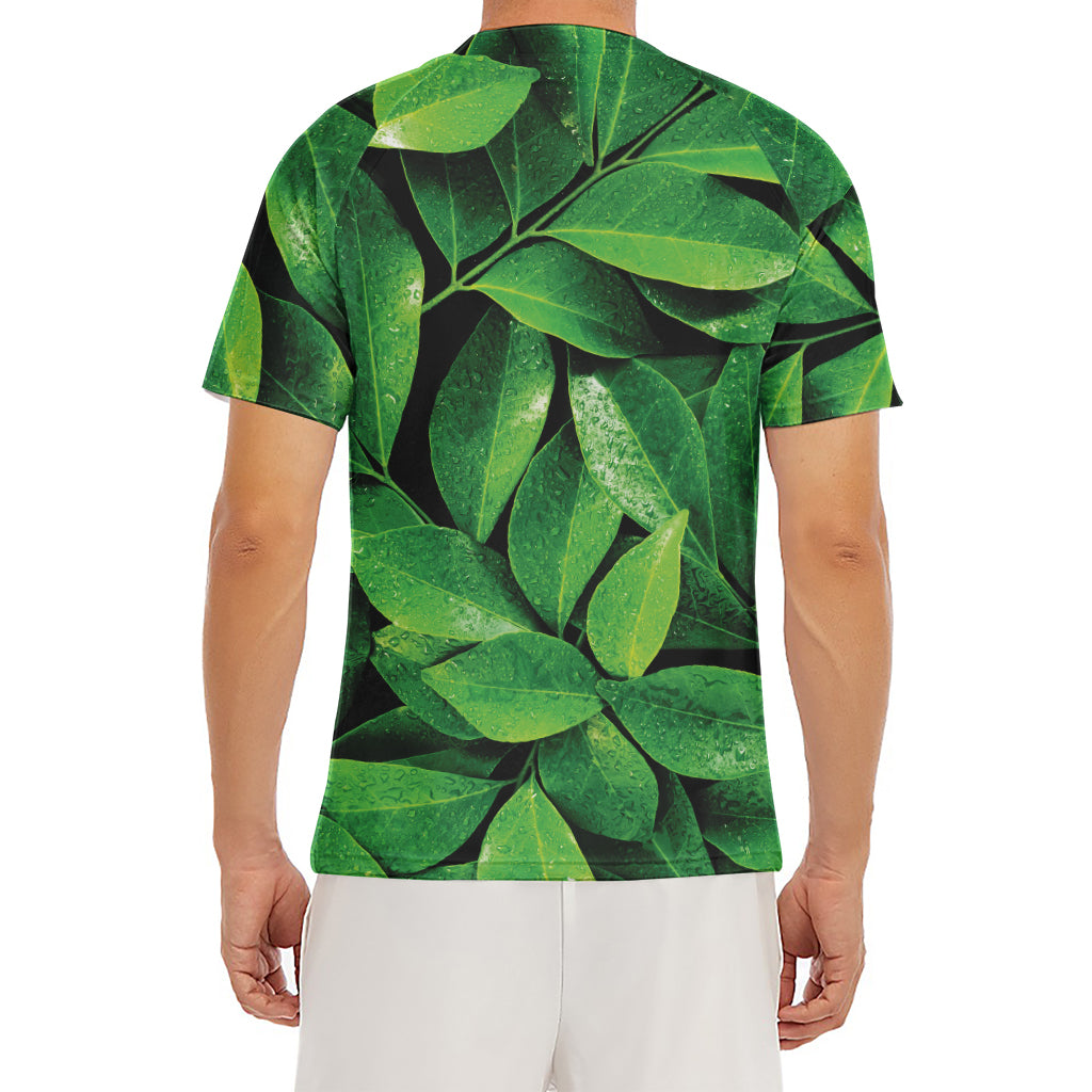 Fresh Green Leaf Print Men's Short Sleeve Rash Guard
