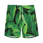 Fresh Green Leaf Print Men's Sports Shorts