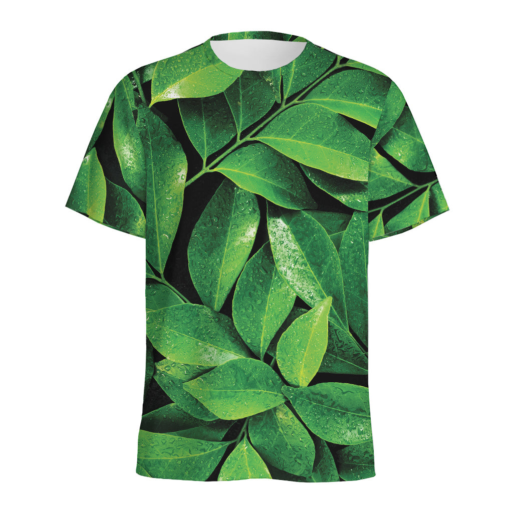 Fresh Green Leaf Print Men's Sports T-Shirt
