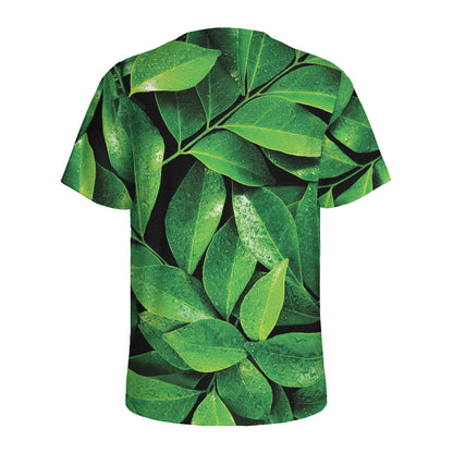 Fresh Green Leaf Print Men's Sports T-Shirt