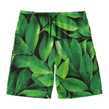 Fresh Green Leaf Print Men's Swim Trunks