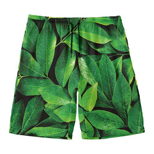 Fresh Green Leaf Print Men's Swim Trunks